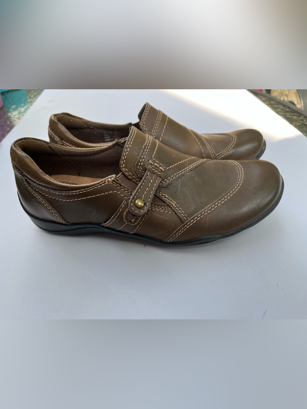 Earth Origin Shoes Brown Alice Leather Slip on Strap 7 M Loafer comfort Neutral